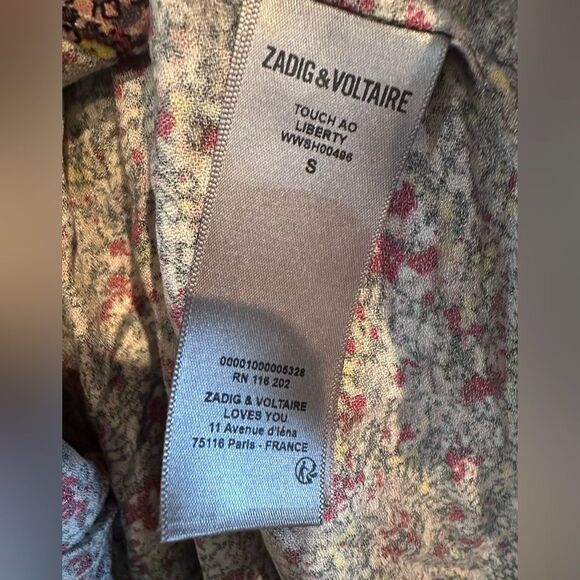 Zadig & Voltaire Blouse Bow Neckline in Floral Rose NWTs Size Small - Picture 6 of 9